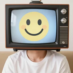 1 9 5 0 s photograph of a cute man with tv as a head with a cartoon smile face on screen - n 4