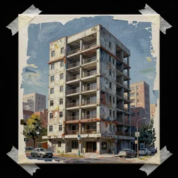 rendered in blender artistic depiction of constructivist building, black background, collage paper and tape, acrylic on canvas, high resolution, cinematic, unreal 6, breathtaking detailed, by ozdemir altan