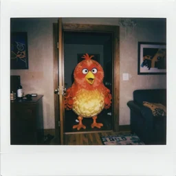 big bird sneaks in the room, creepy, polaroid, color