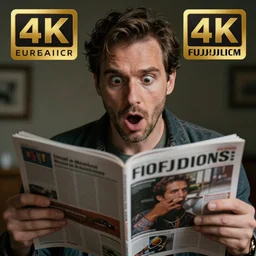 realistic exposed expired fuji film portrait of a man being shocked by the contents in a magazine, hyperrealism, hypermaxiymalism, photorealistic, detailed, atmospheric, 8 k, award winning photography, cinematic