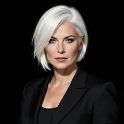 portrait of a woman with short white hair, medium shot, illustration, highly detailed, high quality, by frank miller