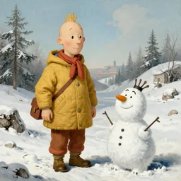 Tintin and Snowy in the style of heroichimish bosch, highly detailed, Professor Calculus