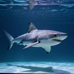 A great white shark swimming inside a fishbowl, 4K