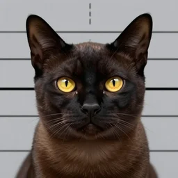 portrait mugshot of a sad looking black bombay cat, yellow shiny eyes, digital art, symmetrical face, hd, wallpaper, 4 k