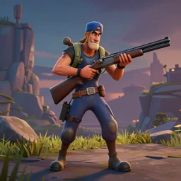 goofy in fortnight with a shotgun, fortnite art style, high detail