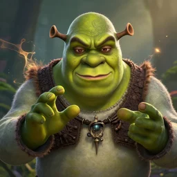 portrait of shrek as a shaman doing voodoo, witchcraft, league of legends amazing splashscreen artwork, dungeons and dragons, gears of war, splash art, natural light, elegant, photorealistic facial features, intricate, fantasy, detailed face, atmospheric lighting, anamorphic lens flare, cinematic lighting, league of legends splash art, hd wallpaper, ultra high details by greg rutkowski