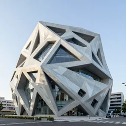 photograph of a futuristic parametric building by kengo kuma