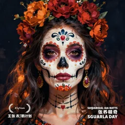 Illustration of a sugar skull day of the dead girl, art by zhang kechun