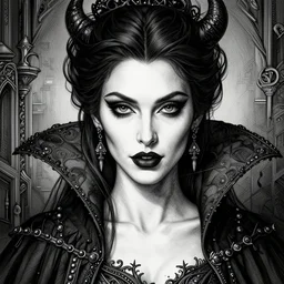 masterpiece engraving of beautiful gorgeous vampire countess portrait by argerm, josan gonzalez, tom bagshaw, epic, majestic, intricate artwork, porcelain skin, exquisite linework and crosshatch gradient, gothic, haunting, trending on artstation 8 k
