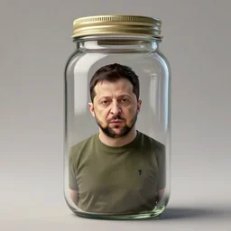 wide shot, live alien ear worm in a glass jar that looks like Volodymyr Zelenskyy, concept art,trending on artstation,digital art, extremely detailed,realistic,8k