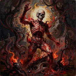 blood enriched by iron, penetrated and scorched, one must withhold he celebrated his doom, highly conceptual figurative art, intricate detailed gouache illustration, controversial postmodern poster art, polish poster art school