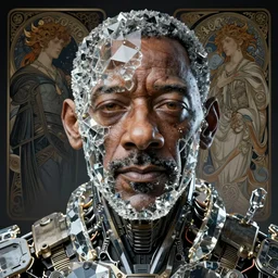 bill cosby cyberpunk, mecha, halfturn portrait of a big crystal face made of crystals half - turn, ominous, intricate, studio, art by anthony macbain + greg rutkowski + alphonse mucha, concept art