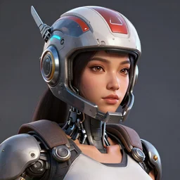 a beautiful woman of random ethnicity with a beautiful and detailed with robotic helmet, rendered as an unreal engine 5 video game, cinema 4 d, octane render, detailed, brawl stars, cinematographic, artstation greg rutkowski, full colors hd