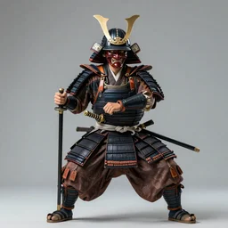 a godlike and indomitable traditional Edo period samurai helmeted and masked samurai dramatically posing with their weapons under an enormous Torii gate, the rising sun in the background. Badass pose. Photo realistic. Award winning