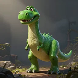 a green anthropomorphic dinosaur in the style of pixar, adorable and whimsical, fantasy, elegant, digital painting, artstation, unreal engine, octane render, concept art, matte, sharp focus, high contrast, illustration, art by justin gerard