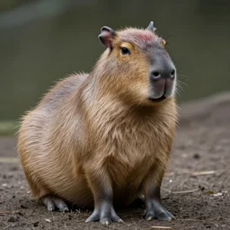 a smiling capybara, muted colors, by jean - baptiste monge