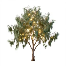 mythical glowing eucalyptus branch, high detail photograph, full body, isolated on a pure white background, centered, entire subject in frame, sharp focus, soft studio lighting
