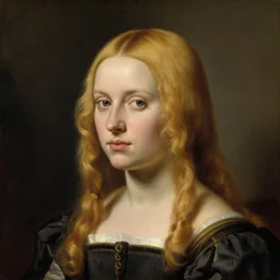 a blonde drill hairstyle girl renaissance oil on canvas portrait painting