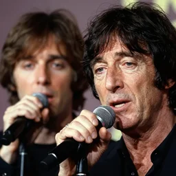charles manson singing with john lennon, portrait, high quality photography, realistic, detailed, uncropped, face detail,