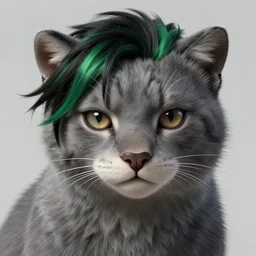 character concept art of a cute young male anthropomorphic furry gray panther with black and green hair | | cute - fine - face, pretty face, key visual, realistic shaded perfect face, fine details by stanley artgerm lau, wlop, rossdraws, james jean, andrei riabovitchev, marc simonetti, and sakimichan, trending on artstation
