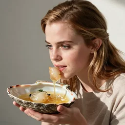 emma watson tasting a warm, moist, succulent clam shell