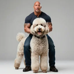 photo of dwayne johnson riding a giant poodle, highly - detailed, sharp focus, award - winning
