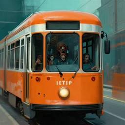 close up sci - fi horror poster streetcar poster, ttc streetcar, orange and teal and silver skin, elegant, highly detailed, centered, digital painting, smooth, sharp focus, illustration, artgerm, tomasz alen kopera, peter mohrbacher, donato giancola, joseph christian leyendecker, wlop, frank frazetta
