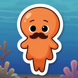 sticker of a cute orange squid with a moustache