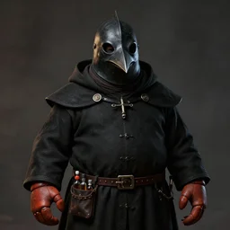 a portrait, a chubby humanoid wearing a pointy bird style black plague doctor mask, short in stature, wearing black medieval robes, medical doctor, small vials and pouches attached to belt, pointy mask, lobster hands, style by donato giancola, wayne reynolds, jeff easley dramatic light, high detail, cinematic lighting, artstation, dungeons and dragons