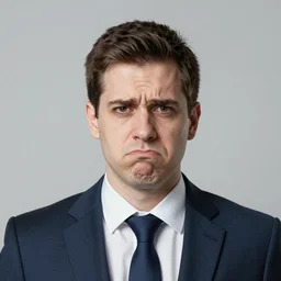 photograph of a very stupid man, headshot, well dressed, tie, corporate.