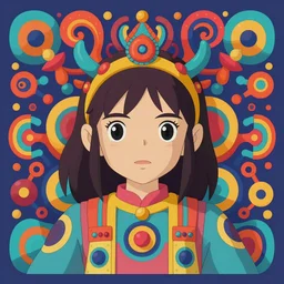 a colorful vibrant 3 d portrait of princess mononoke from studio ghibli, intricately detailed, symmetric, tribal psychedelic, colorful flat surreal design, hd, 8 k, artstation