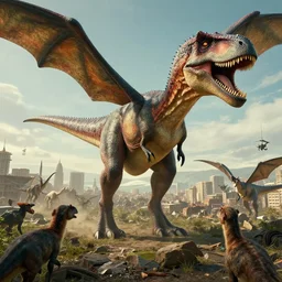 movie frame still from live action horde of pteranodon and pterodactyl attacking the city 8 k ultra wide angle zenith view greg rutkowski kim jung gi
