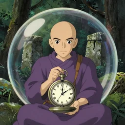 hyperrealist, studio ghibli dull colors portrait from close encounters of the third kind 1 9 7 7 of a mauve pocketwatch monk warping in a snake bubble jungle stonehenge.