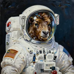 bison astronaut, oil on canvas, intricate, portrait, 8 k highly professionally detailed, hdr, cgsociety