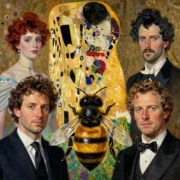 portrait of a bee by alexander mcqueen, by roberto ferri, by tom bagshaw, by j. c. leyendecker and klimt, by austin osman spare, highly detailed oil painting, very intricate, cinematic lighting, award - winning, american romanticism, artstation, cgsociety, official art, octane