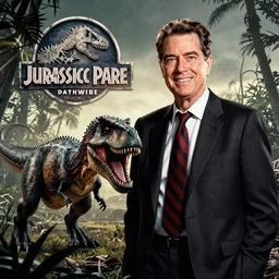 movie poster of Richard Nixon at Jurassic park being chased by a dinosaur