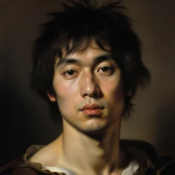 tatsuro yamashita, portrait, by caravaggio