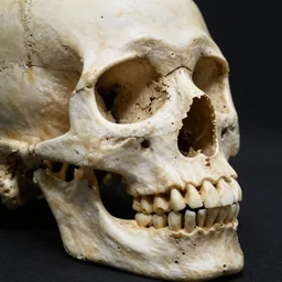 broken human skull with only the jaw and nose