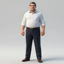 a midage italian male, short hair with gel, overweight, fine white shirt, leather belt, suit pants, leather shoes, full body, isolated background, concept art, detailed, unreal engine