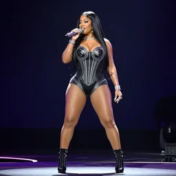“A beautiful full-body photograph of Niki Minaj performing on stage, 8k resolution, Stage Lighting”