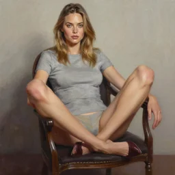 kate upton sitting in a chair, highly detailed, digital painting in the style of ilya kuvshinov