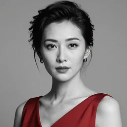 a detailed portrait photo of elegant woman, noire photo, grayscale photo with red dress, photo by Michael David Rock, 8K, 50mm lens