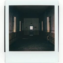 polaroid photo of sinister mental asylum disturbing dark