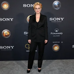 photo of a gorgeous Gillian Anderson 1980s cyberpunk hairstyle nerdy glasses by Mario Testino, detailed, full body shot, award winning, Sony a7R