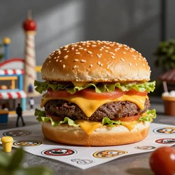 ! dream cheeseburger theme park, miniatures, sticker bomb, anaglyph