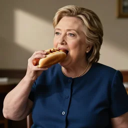 obese hillary clinton eating a hotdog