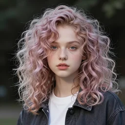 A digital art of Alyssa, a girl with messy curly pastel hair, streetwear fashion, clear clean face, face by lya kushinov, Avetetsuya Studios