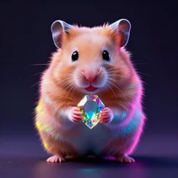 cyberpunk hamster made of neon lights holding a rainbow gem crystal, light reflection, 8 k, hd, logo