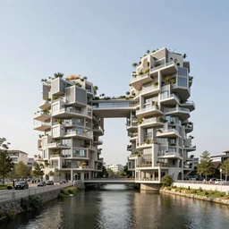 biophilic design, parametric architecture, futurist, utopian, simple coherent structures, built above canals, multiple levels of terraces and balconies