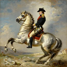 an epic painting of napoleon riding on a horse, oil on canvas,